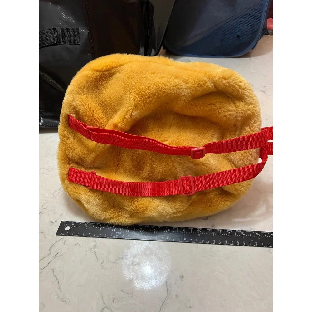 Disney Store Winnie the Pooh Plush Backpack Faux Fur‎ Yellow Red Straps RN84167